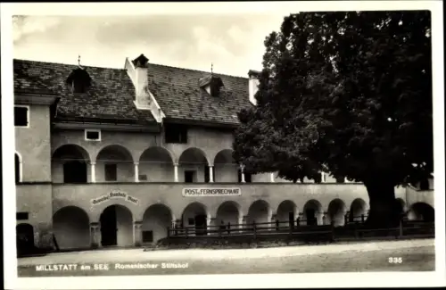 Ak Millstatt am See Kärnten, Romanischer Stiftshof, Post und Fernsprechamt