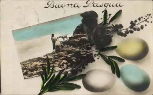 Ak Glückwunsch Ostern, Ostereier, Lämmer