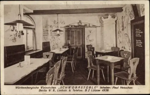 Ak Berlin Tiergarten, Württembergische Weinstuben Schwobastüble, Linkstraße 6