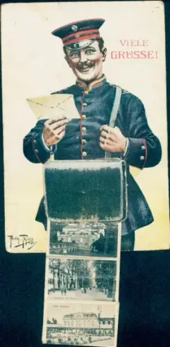 Leporello Ak Bad Pyrmont in Niedersachsen, Brücke, Kurhaus, Briefträger