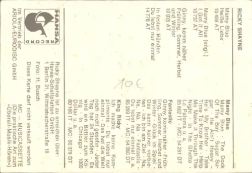 Autogrammkarte Sänger Ricky Shayne