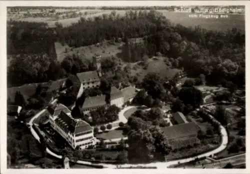 Ak Bödigheim Buchen im Odenwald Baden, Luftaufnahme von Schloss  umgeben von Wäldern und Gärten