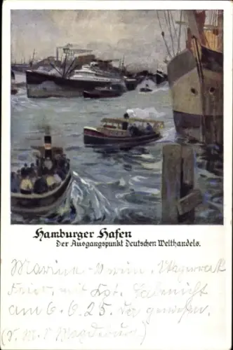 Künstler Ak Hamburg, Hafen, Dampfer