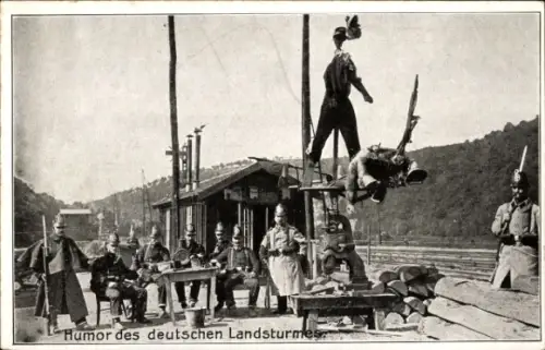 Ak Humor des deutschen Landsturmes, Soldaten, Bajonette