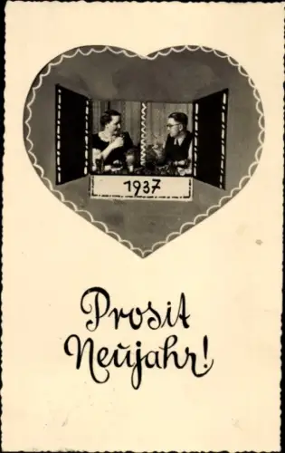 Foto Ak Prosit Neujahr, Paar stößt mit Sekt an, 1937