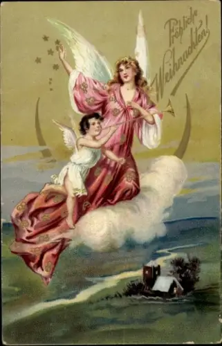 Präge Ak Frohe Weihnachten, Engel