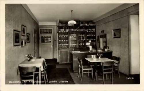 Ak Loddin Usedom, Blick in d Gaststätte Am Achterwasser