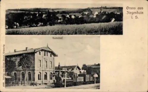 Ak Ziegenhain Nossen in Sachsen, Gesamtansicht, Bahnhof Gleisseite