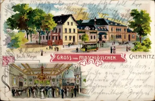 Litho Chemnitz Sachsen, Feldschlösschen, Bes. Th. Meyer