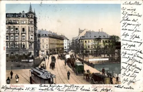 Ak Chemnitz in Sachsen, Nicolaibrücke, Verkehr