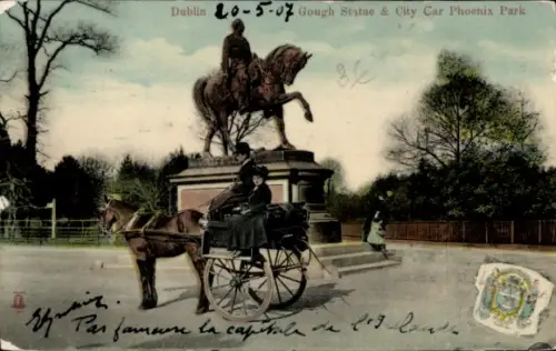 Ak Dublin Irland, Gough Statue & City Car, Phoenix Park