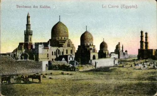 Ak Cairo Kairo Ägypten, Kuppeln und Minarette, Mauern und Ruinen, Pferdekarren im Vordergrund