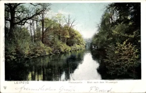 Ak Leipzig, Pleisse, Blick nach dem Wassergott