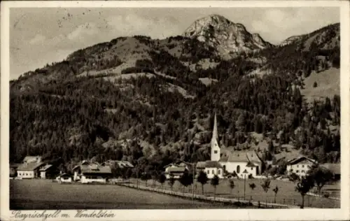 Ak Bayrischzell im Mangfallgebirge Oberbayern, Teilansicht mit Wendelstein