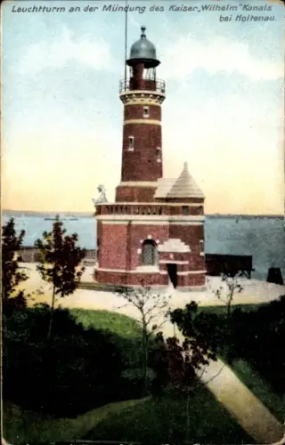 Ak Holtenau Kiel in Schleswig Holstein, Leuchtturm an der Mündung des Kaiser Wilhelm Kanals