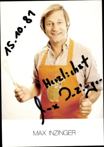 Autogrammkarte Fernsehkoch Max Inzinger, Portrait, Autogramm