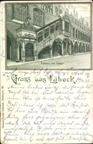 Litho Hansestadt Lübeck, Rathaus, Treppe