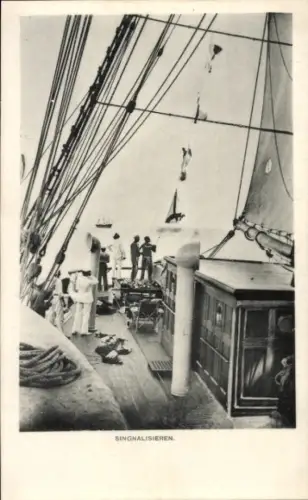 Ak Signalisieren auf einem Dampfschiff