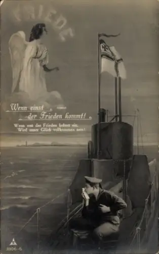 Ak Friede, Seemann, Kriegsschiff, Engel, Wenn einst der Frieden kommt