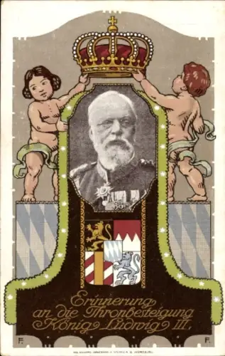 Ganzsachen Passepartout Ak König Ludwig III. von Bayern, Thronbesteigung, Portrait