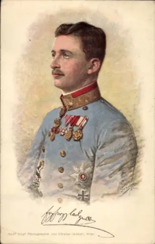 Künstler Ak Kaiser Karl I. von Österreich Ungarn, Portrait in Uniform