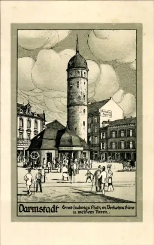 Ak Darmstadt in Hessen, Ernst-Ludwig-Platz, Weißer Turm