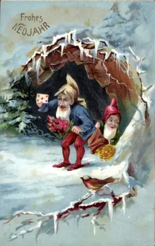 Präge Ak Gelukkig Nieuwjaar, Glückwunsch Neujahr, Zwerge