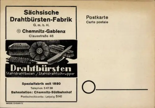Ak Gablenz Chemnitz in Sachsen, Sächsische Drahtbürsten Fabrik GmbH, Clausstraße 46