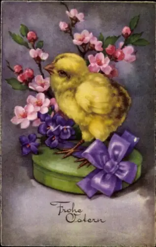 Ak Glückwunsch Ostern, Küken, Blumen