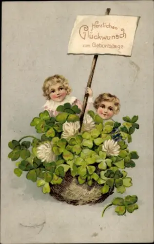 Präge Ak Glückwunsch Geburtstag, Klee, Kinder