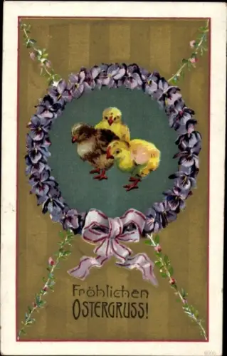 Ak Glückwunsch Ostern, Küken, Fliederkranz