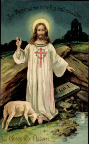 Präge Ak Frohe Ostern, Jesus, Lamm