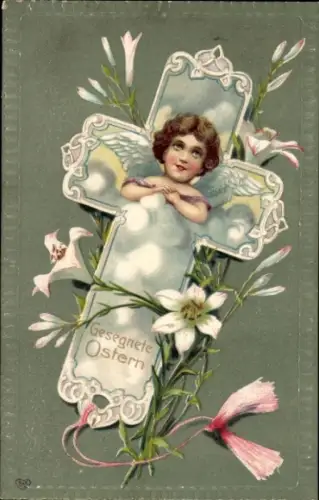 Ak Frohe Ostern, Engel, Kreuz