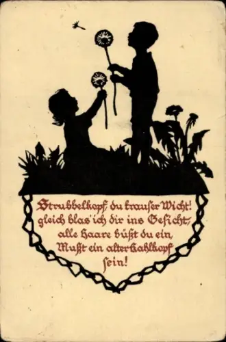 Scherenschnitt Ak Kinder, Strubbelkopf