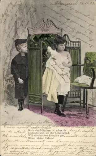 Ak Mädchen beim Ankleiden, Gedicht, Knabe