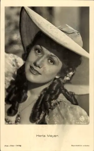 Ak Schauspielerin Herta Mayen, Portrait mit Hut