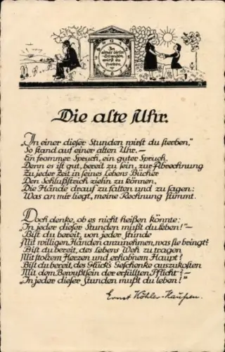 Scherenschnitt Ak Die alte Uhr, Gedicht von Ernst Köhler-Kaupen