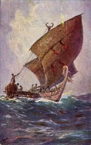 Künstler Ak Bohrdt, Hans, Das letzte Boot von der Insel Agomes, Südsee, Kolonialkriegerdank