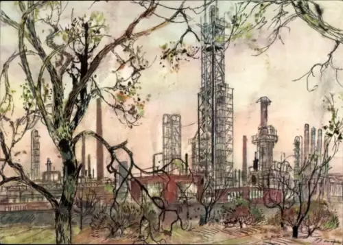 Künstler Ak Industrieanlagen, Erdölraffinerie, Das Ruhrgebiet, ARAL Werbung