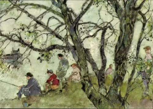 Ak Idyll am Ufer der Ruhr, Ausgleich für harte Arbeit, geruhsame Beschäftigung für Freischicht, ARAL