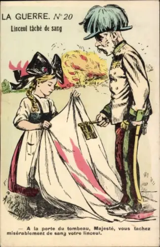 Künstler Ak Kaiser Franz Joseph mit Schlüssel, Elsässerin in Tracht, Linceul tache de sang