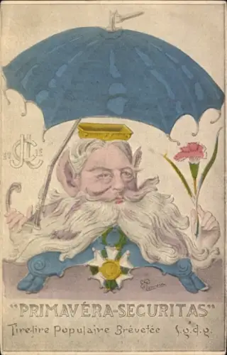 Ak Karikatur, Alter Mann unter Sonnenschirm, Politik