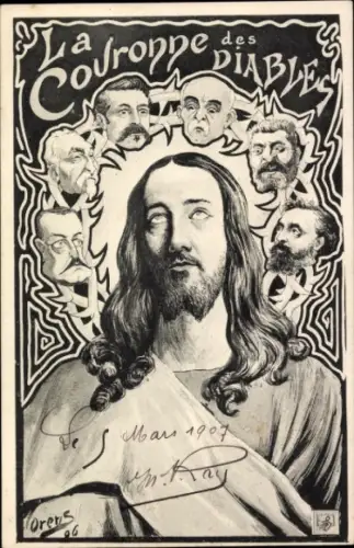 Jugendstil Künstler Ak Orens, La Couronne des Diables, französische Politiker, Jesus, Karikatur