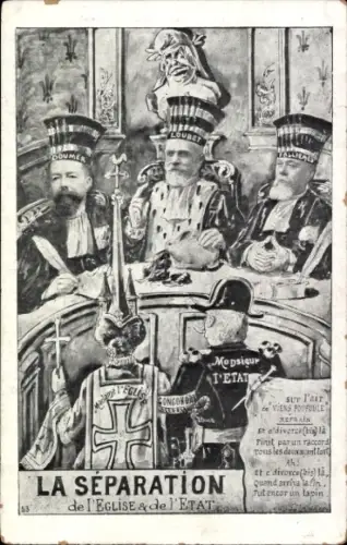 Ak La Separation de l'Eglise et de l'Etat, Loubet, Fallieres, Doumer
