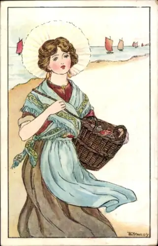 Künstler Ak Gemaltes Porträt einer Frau in Tracht