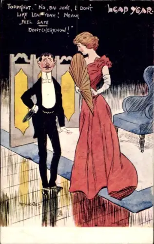 Künstler Ak Neues Jahr, Ball, Paar, Große Frau