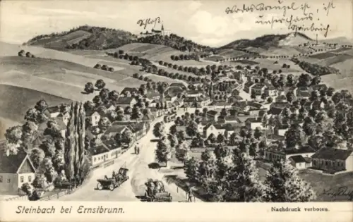 Künstler Ak Steinbach bei Ernstbrunn in Niederösterreich, Gesamtansicht mit Schloss