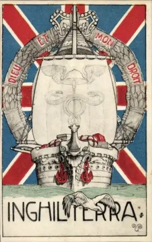 Wappen Ak Inghilterra, England, Segelschiff, Flagge, Motto