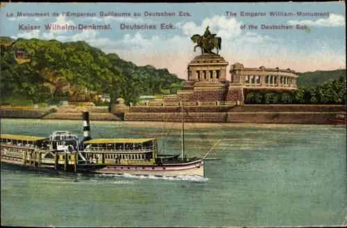 Ak Koblenz am Rhein, Kaiser Wilhelm-Denkmal, Deutsches Eck, Schiff