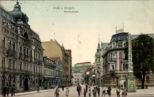 Ak Aue im Erzgebirge Sachsen,  Bahnhofstrasse